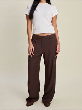 Djerf avenue everyday pants. Wide-Leg Dress Pants in Chocolate Brown